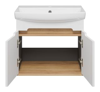 Подвесная тумба под раковину Misty Сканди 60см белый/дуб крафт золотой/антрацит